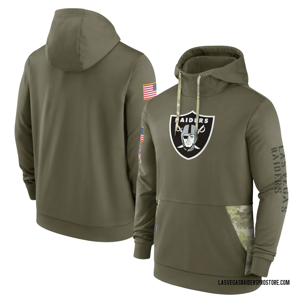 Adult Las Vegas Raiders Olive 2022 Salute to Service Therma Performance Pullover Hoodie