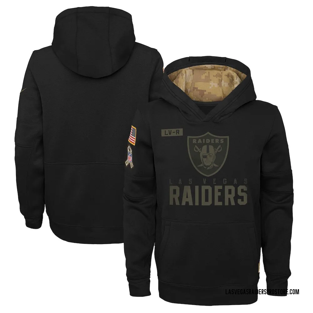 Youth Las Vegas Raiders Black 2020 Salute to Service Pullover Performance Hoodie
