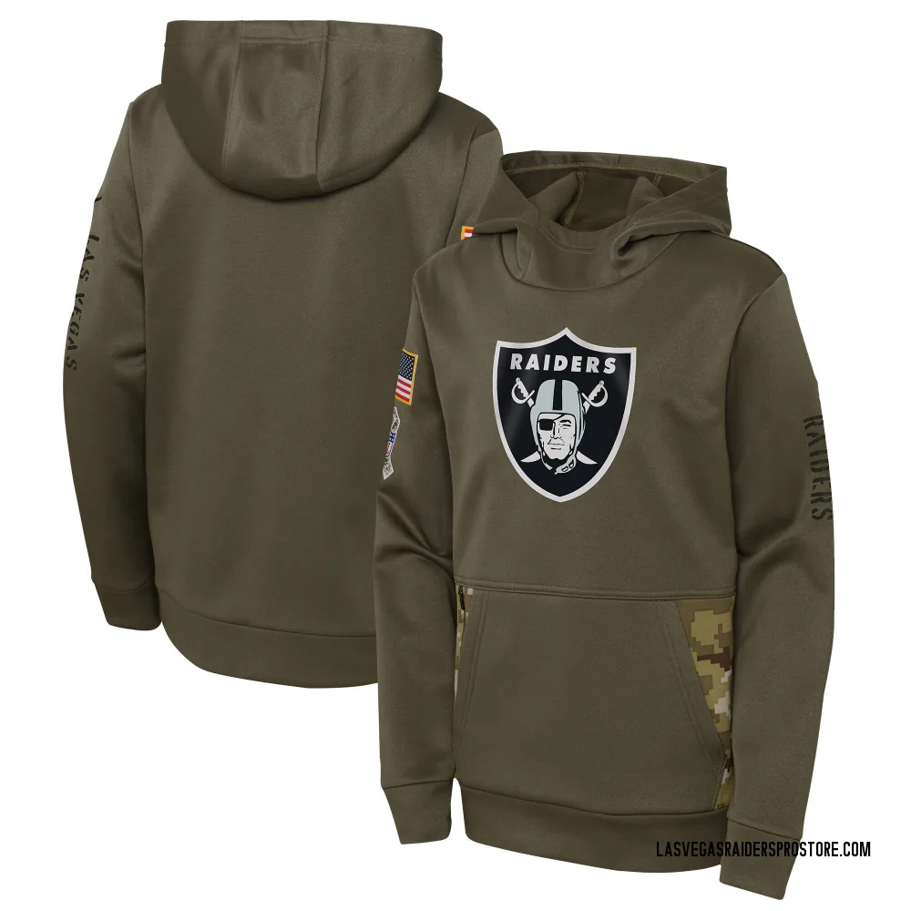 Youth Las Vegas Raiders Olive 2022 Salute to Service Performance Pullover Hoodie